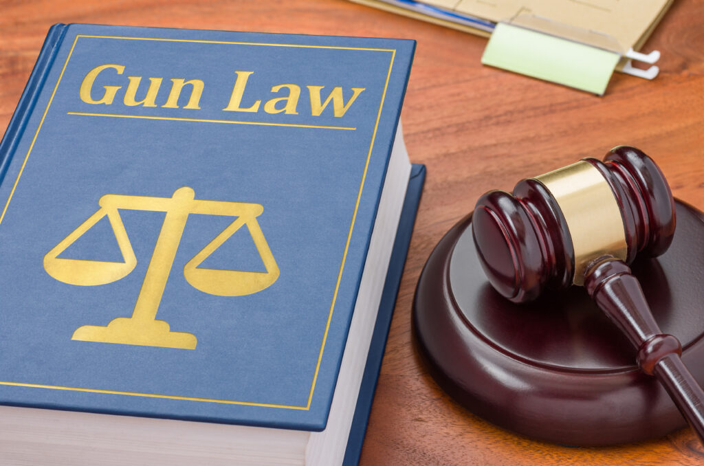 A law book with a gavel - Gun law