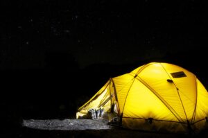 A well-lit tent