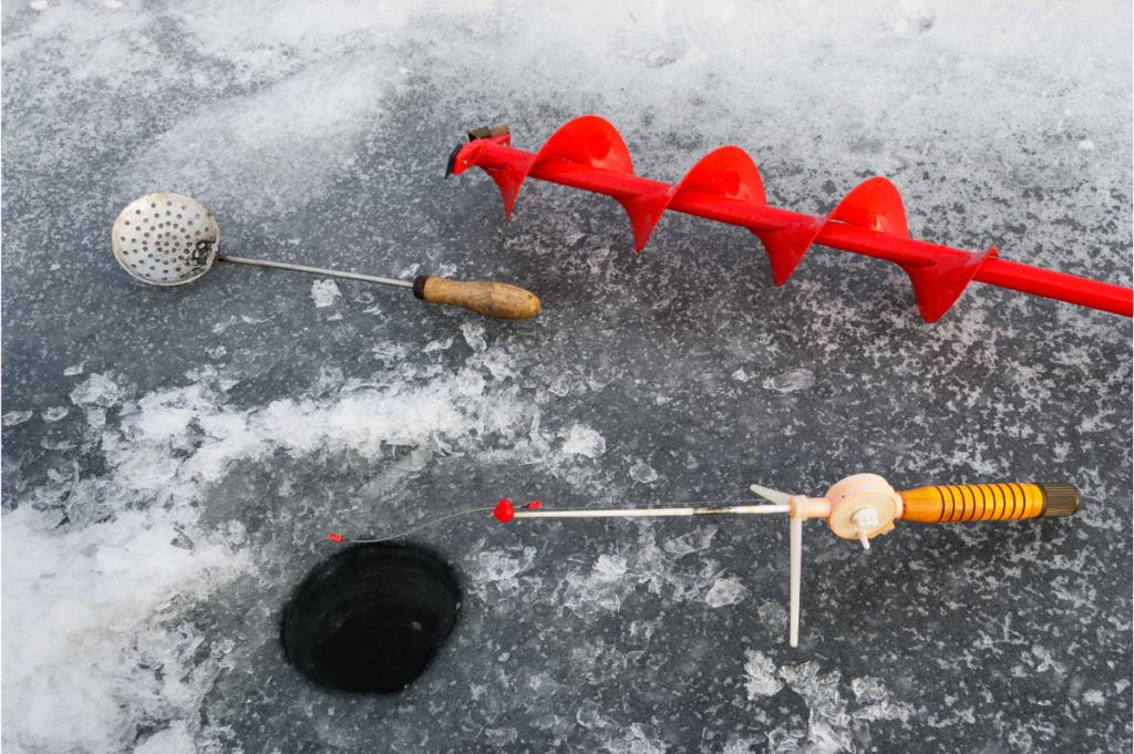 ice fishing hole drilled with auger